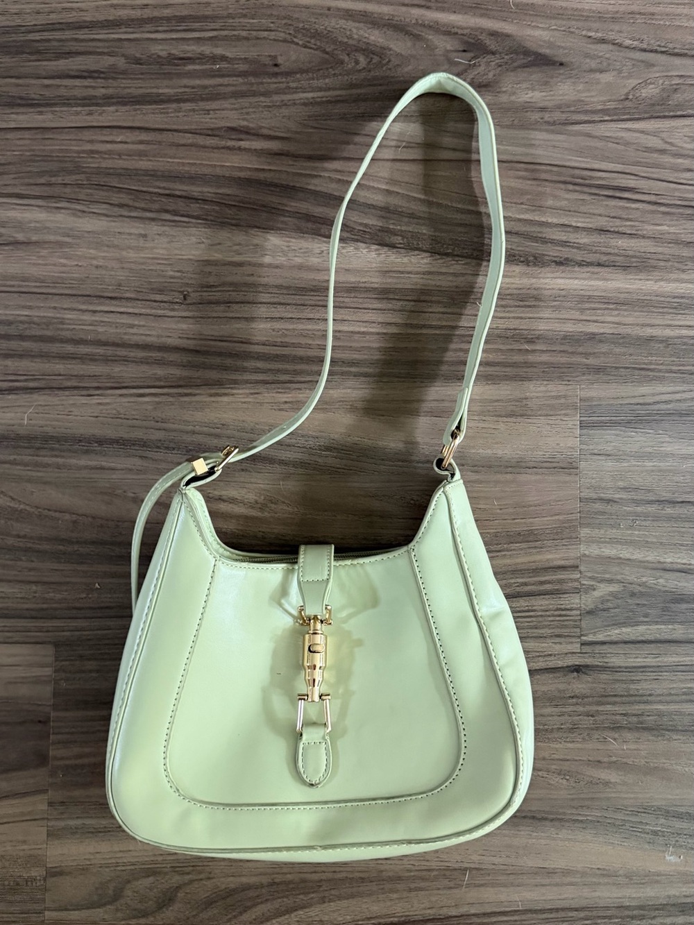 Green Leather Shoulder Bag with Gold Hardware
